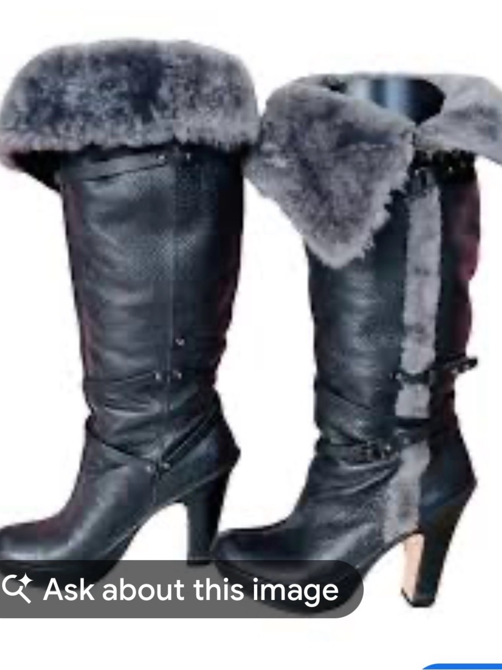 BCBGMaxAzria Black Tall Leather Shearling-Trim Heeled Boots - Picture 4 of 9